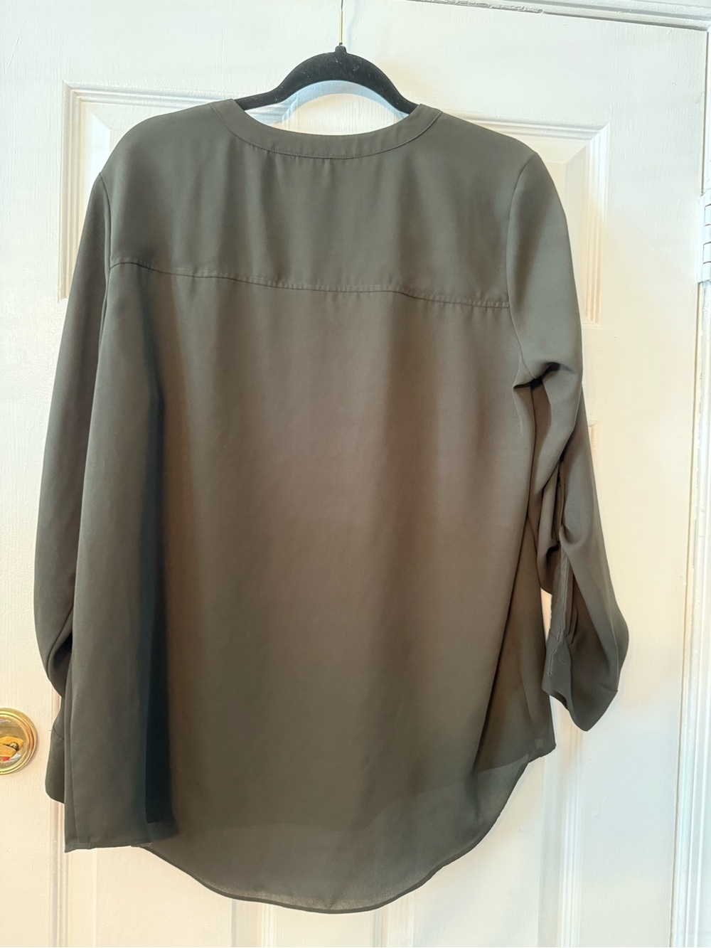 Simply Vera Vera Wang Olive Green Pleated Split-Neck Blouse - Picture 5 of 7